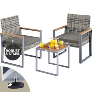 CASARIA® Muebles Jardín Poliratán Tablero Madera 2 Sillas C…