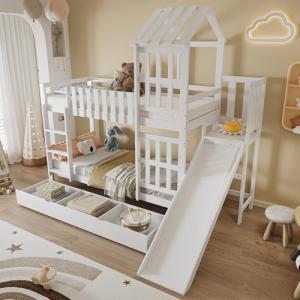 Oslghy Cama Infantil 90x200 cm, Cama Alta con Tobogán y Caj…