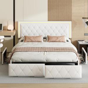 Cama de Matrimonio 140 X 200 cm, Cama Doble con LED, Cama d…