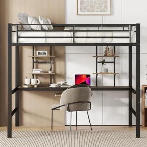 BENMWS Estructura de cama de metal, cama alta con escritori…
