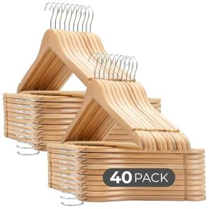 COM-FORT HOUSE - Pack de 40 Perchas de Madera Maciza Natura…