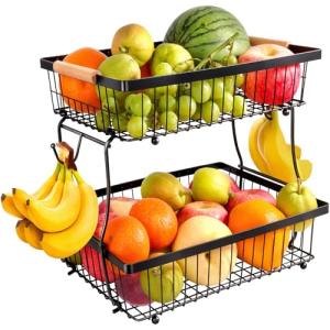 FoiiLiio Frutero 2 Pisos Negro Cesta de Frutas de 2 Niveles…