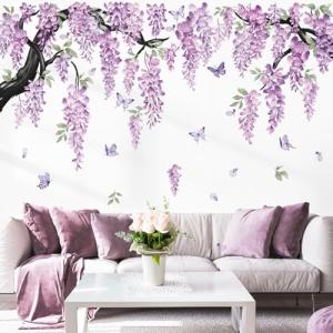 wondever Pegatinas de Pared Árbol Grande Ramas Flores Púrpu…