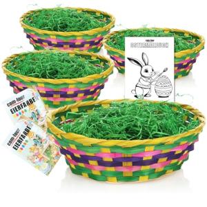 com-four® 4X cestas de Pascua con césped Decorativo, Colore…