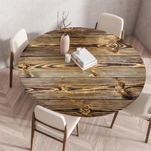 Chickwin Mantel Antimanchas Redondo, Grano de Madera 3D Man…