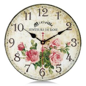 Lafocuse 30cm Reloj de Pared Rosa Vintage Madera, Silencios…