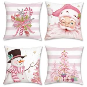 Bonhause Fundas Cojines Navidad Rosa 45 x 45 cm Funda de Al…