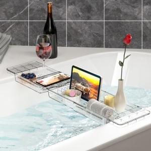 MeYuxg Bandeja para bañera de plástico, extensible para bañ…