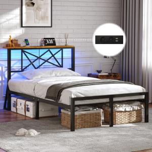 DICTAC Estructura de cama de 90 x 200 cm con iluminación LE…