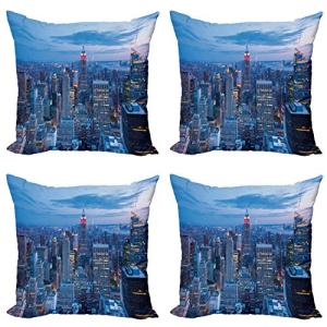 ABAKUHAUS Paisaje Set de 4 Fundas para Cojín, Puesta de Sol…