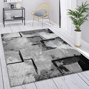 Alfombra Salón Gris Vintage Pelo Corto Motivo Geométrico Ab…