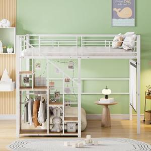 Moimhear Cama alta con escalera de seguridad de 140 x 200 c…