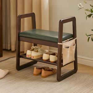 Banco de almacenamiento de madera maciza con asiento tapiza…