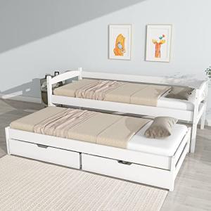 Moimhear Cama individual y doble, cama deslizante con rueda…