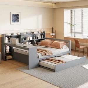 Sofá cama de madera maciza, con escritorio, estanterías y e…