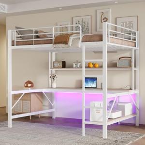 MQGPM Cama alta de 140 x 200 cm con escritorio, litera con…