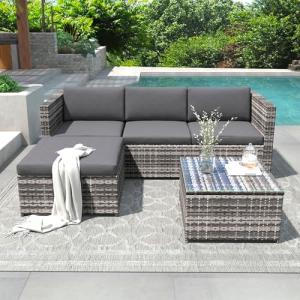 Moimhear Conjunto de sofá de polirratán, muebles de jardín,…