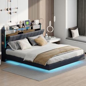 Moimhear Cama tapizada de 160 x 200, cabecero multifunciona…