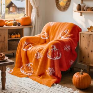 Lanpn Manta Otoño de Cama Suave, Naranja Frazada Calabaza d…