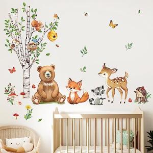 decalmile Pegatinas de Pared Animales del Bosque Árbol Blan…