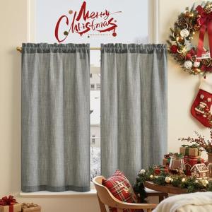 TOPICK Cortina de Cocina con Gasa Gris con Bolsillo para Va…