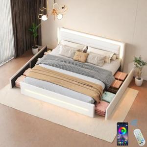 Wyibwy Cama acolchada de 180 x 200 cm con iluminación LED q…