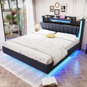 Moimhear Cama acolchada de 140 x 200 cm con iluminación LED…