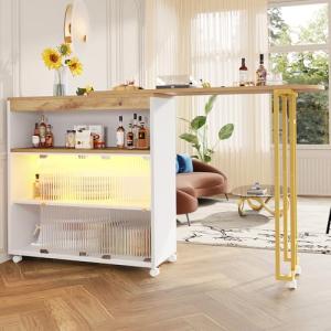 Soweiz Moderna mesa de bar móvil, mesa de bar extensible co…