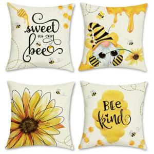 Bonhause Fundas de Cojín Abeja Verano 45 x 45 cm Funda de A…