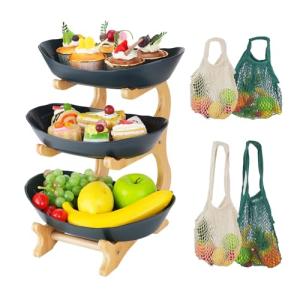 HAOTIAN-X Cesta de frutas de bambú de 3 niveles con 4 bolsa…