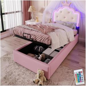 Lubvtti Cama Individual 90x200 cm con Luz Ambiental, Almace…