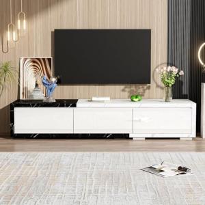BLUON HOME Mueble de TV brillante, longitud ajustable (140…