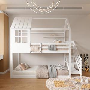 Cama infantil de 90 x 200 cm con forma de casa, litera con…