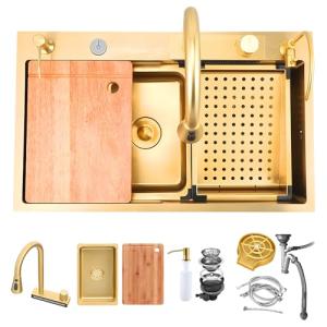 KOOGIDDR Fregadero Dorado Multifuncional de Cocina 68 × 45…