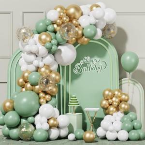 Kit Arco Globos Verde Salvia y Dorados, 100pcs Guirnalda Gl…
