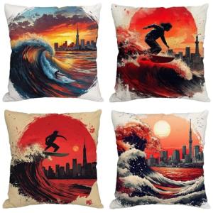 Funda Cojin 65x65 cm, Juego de 4 Fundas de Cojines Paisaje…