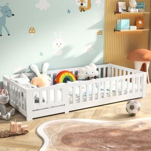 Cama infantil de 90 x 200 cm, cama en el suelo, con barrera…