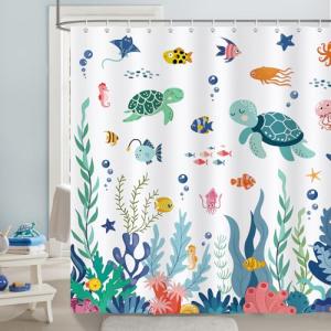 Bonhause Cortina de Ducha para Niños Animales de Océano Dib…