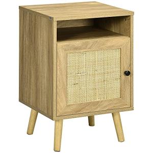 HOMCOM Mesita de Noche Mesilla de Noche con Puerta de Ratán…