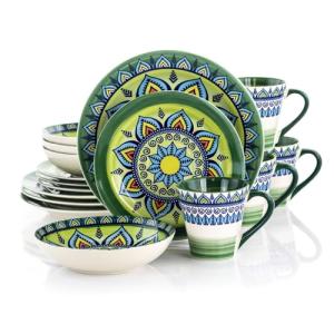 Elama Multicolored Round Stoneware Juego de vajilla con pat…
