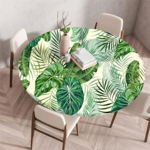 Chickwin Mantel Antimanchas Redondo, Estampado de Hojas Tro…