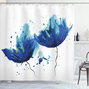 ABAKUHAUS Azul Cortina de Baño, Arte Abstracto Floral, Mate…
