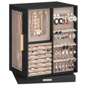 SONGMICS Caja Joyero Giratorio 360°, Caja de Joyas con 5 Ca…