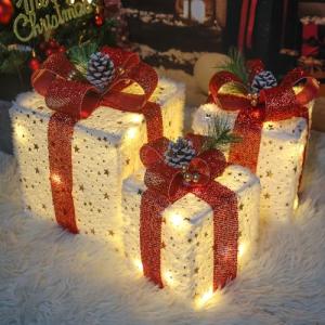 Kwaiffeo - Juego de 3 cajas de regalo de Navidad iluminadas…