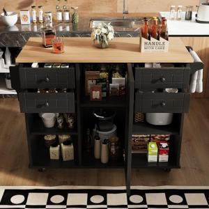 Fppuueg Isla Cocina con Ruedas y Encimera de Madera, Mueble…