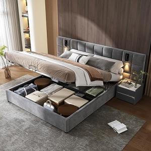 Oslghy Cama Doble 180x200 cm, Cama Tapizada con Lámpara Dir…