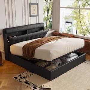 Moimhear Elegante cama tapizada, cama hidráulica, cabecero…
