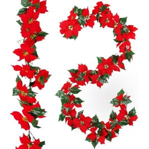KAHEIGN Guirnalda Navideña de Poinsettia, 200CM Guirnalda A…