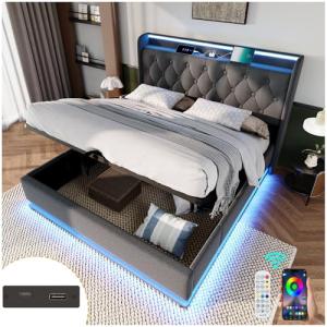 Racxily Cama de Matrimonio con iluminación LED 360° Envolve…