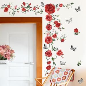 decalmile Pegatinas de Pared Rojo Rosa Flores Vinilos Decor…